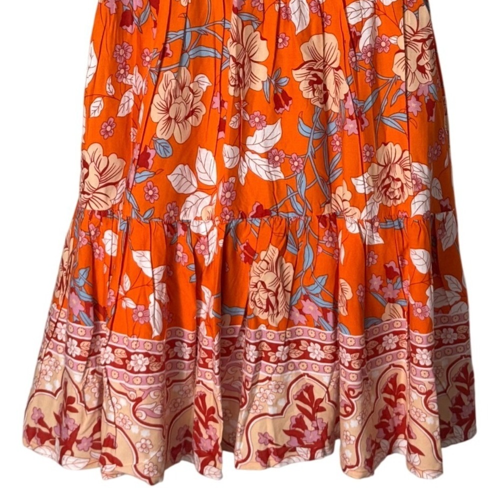 Lascana Orange Floral Boho Tiered V Neck Short Flutter Sleeve Mini Dress‎ 10 NWT - Picture 12 of 12